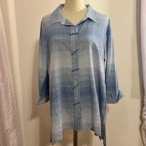 Ali miles striped button front 3/4 sleeve tunic top